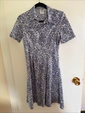 Vintage Laura Ashley blue floral short sleeve midi dress size 4